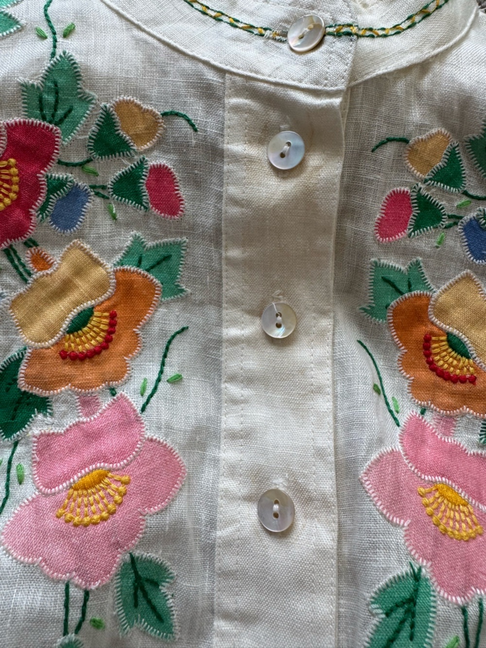 Zimmermann Floral Embroidered Linen Vyshyvanka Dress Bubble Sleeve Belted 0P - Picture 10 of 11